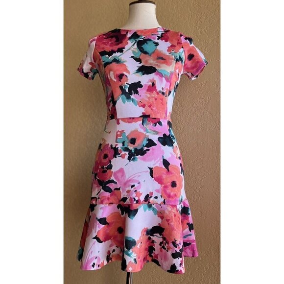 love...ady Dresses & Skirts - Love...ady Pink Floral Short Sleeve Ruffle Sheath Dress Size S NWOT